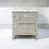 Bone Inlay Chevron Zigzag Design 1 Drawer & 1 Door Bedside Table Black